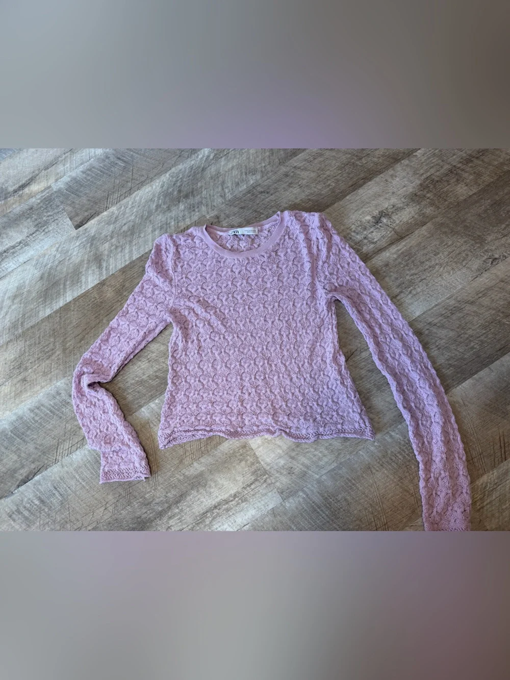 Women's Lace Stretchy Knit Long-Sleeve Crop Length Top - Dusty Rose